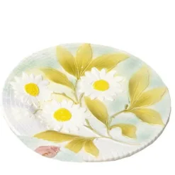 Assiette dessert marguerites barbotine