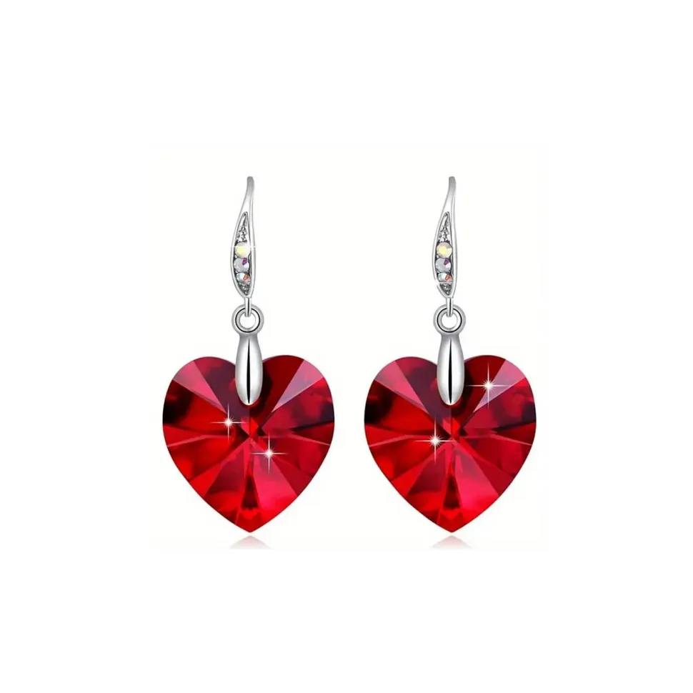 Boucles d’oreilles cristal cœur rouge