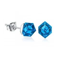 Boucles d’oreilles cube bleu cristal