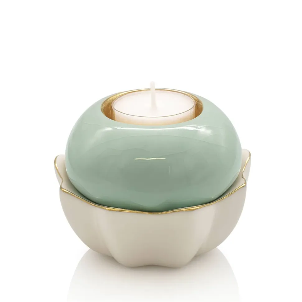 Bougeoir photophore Lotus renaissance Émaux de Longwy