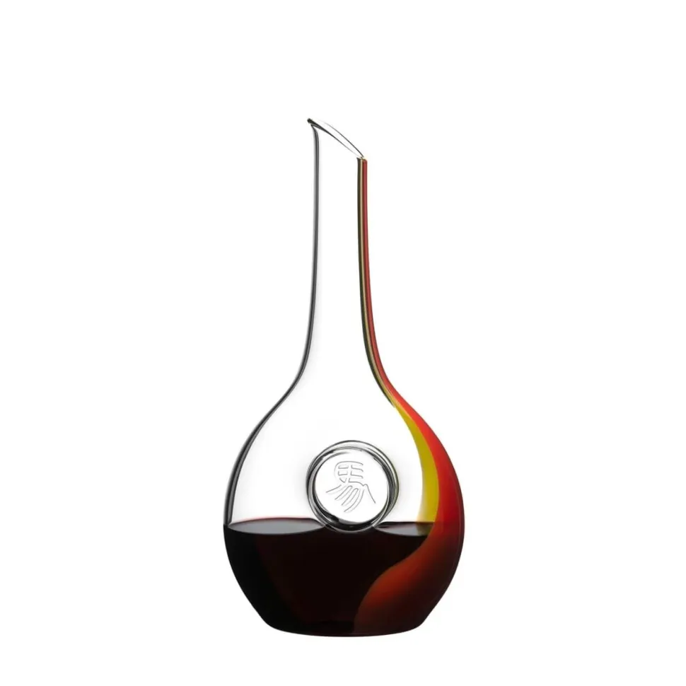 Carafe vin Zodiaque Chinois Cheval rouge jaune Riedel