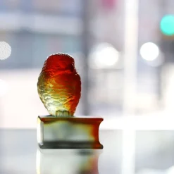 Chouette ambre grise sur livre daum