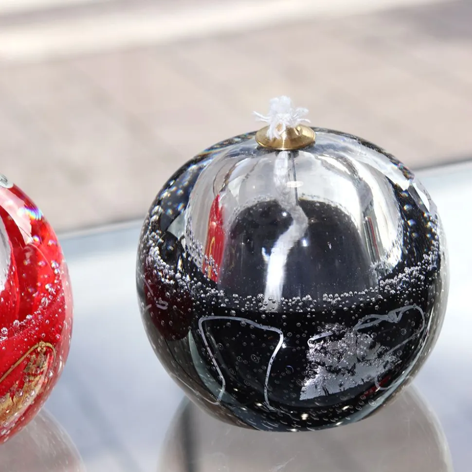 Lampe à huile cristal noir et argent + paraffine X1