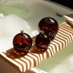 Lampe à huile sphère verre couleur cognac