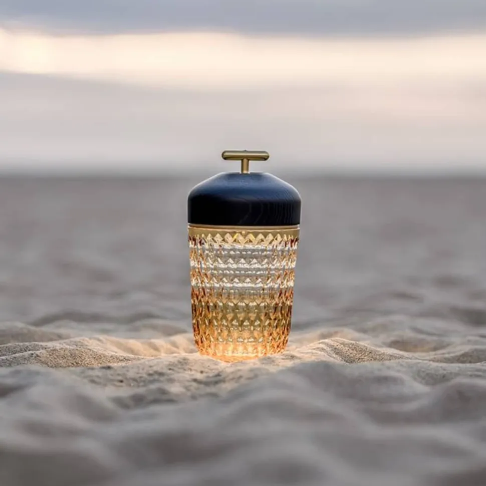 Lampe baladeuse folia ambre bois noir cristal saint-louis