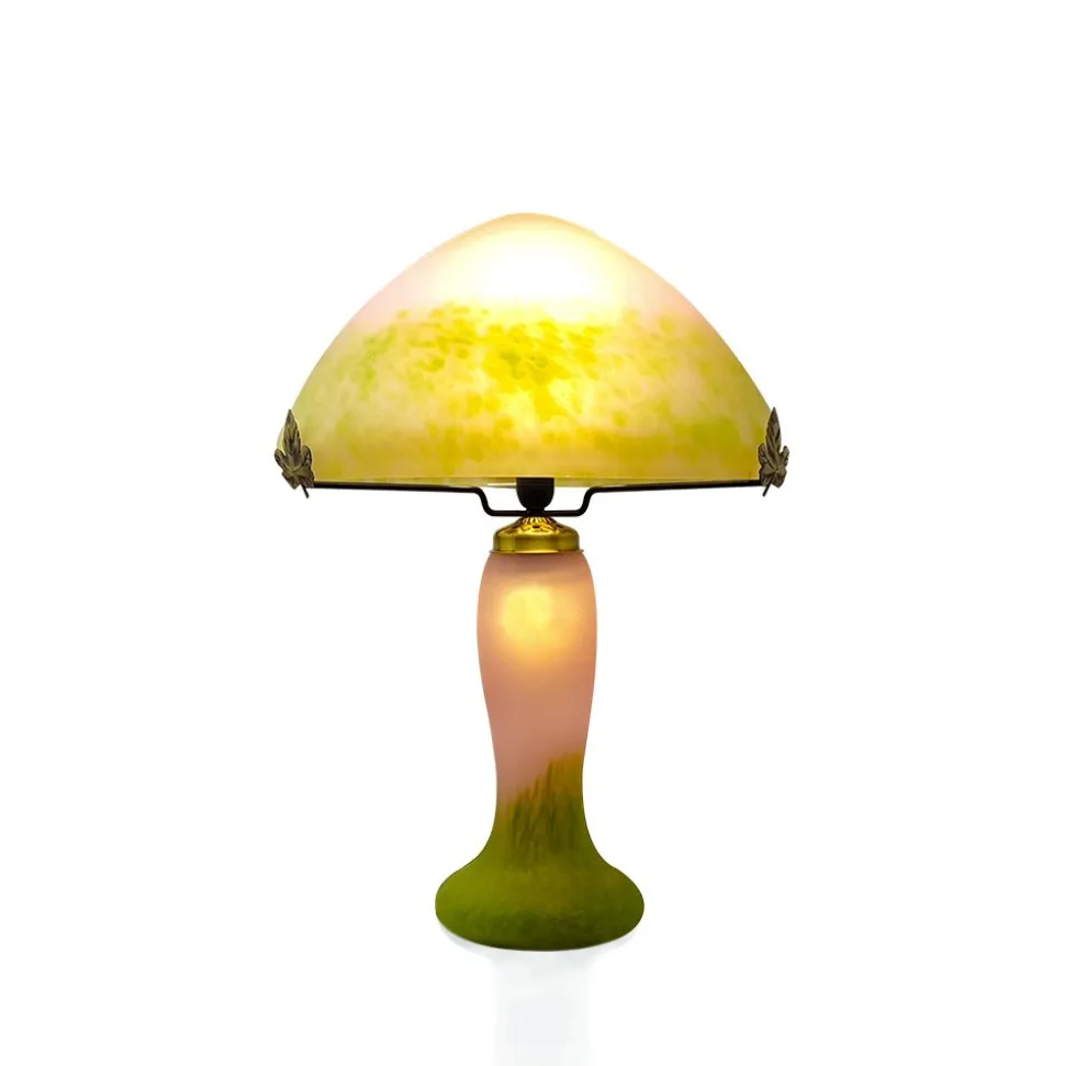 Lampe champignon pâte de verre vert rose