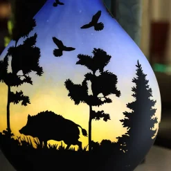 Lampe cristal de Lorraine décor cerf et sanglier