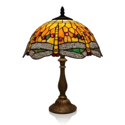 Lampe en verre vitrail libéllule ambre