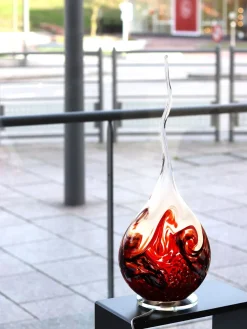 Lampe flamme cristal noir et rouge Cristal de Lorraine