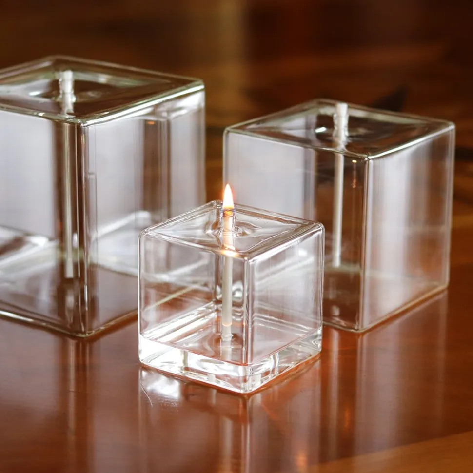 Lampe huile carré verre