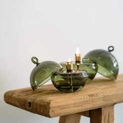 Lampe huile cloche vert