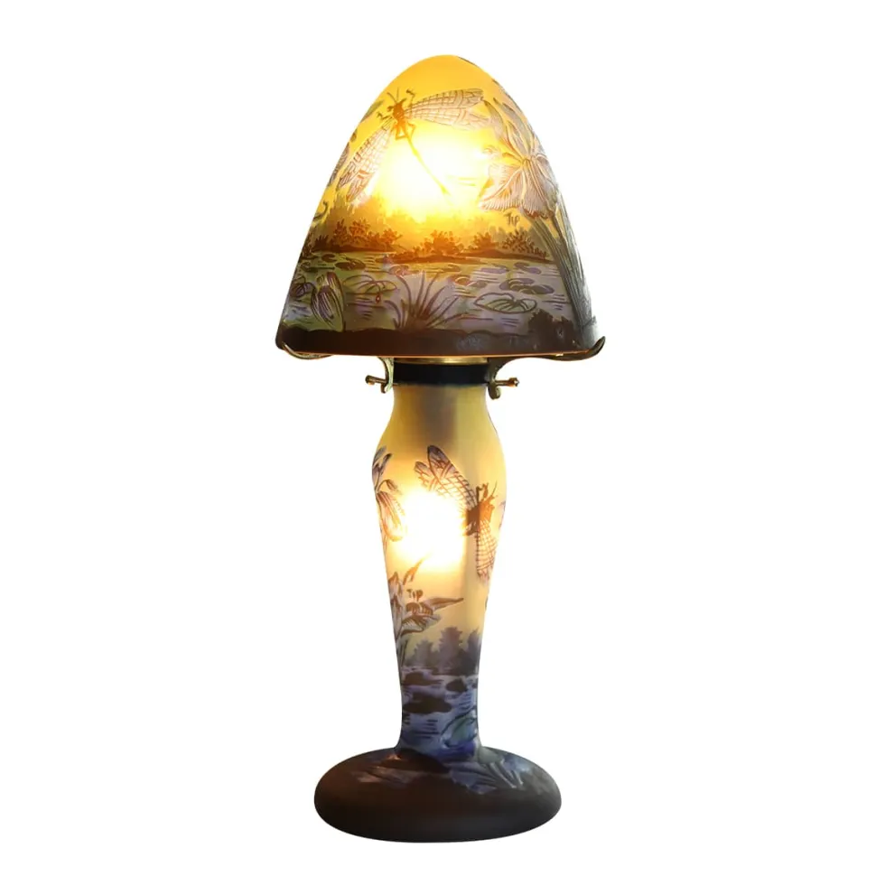 Lampe pâte de verre | tip gallé décor lacustre