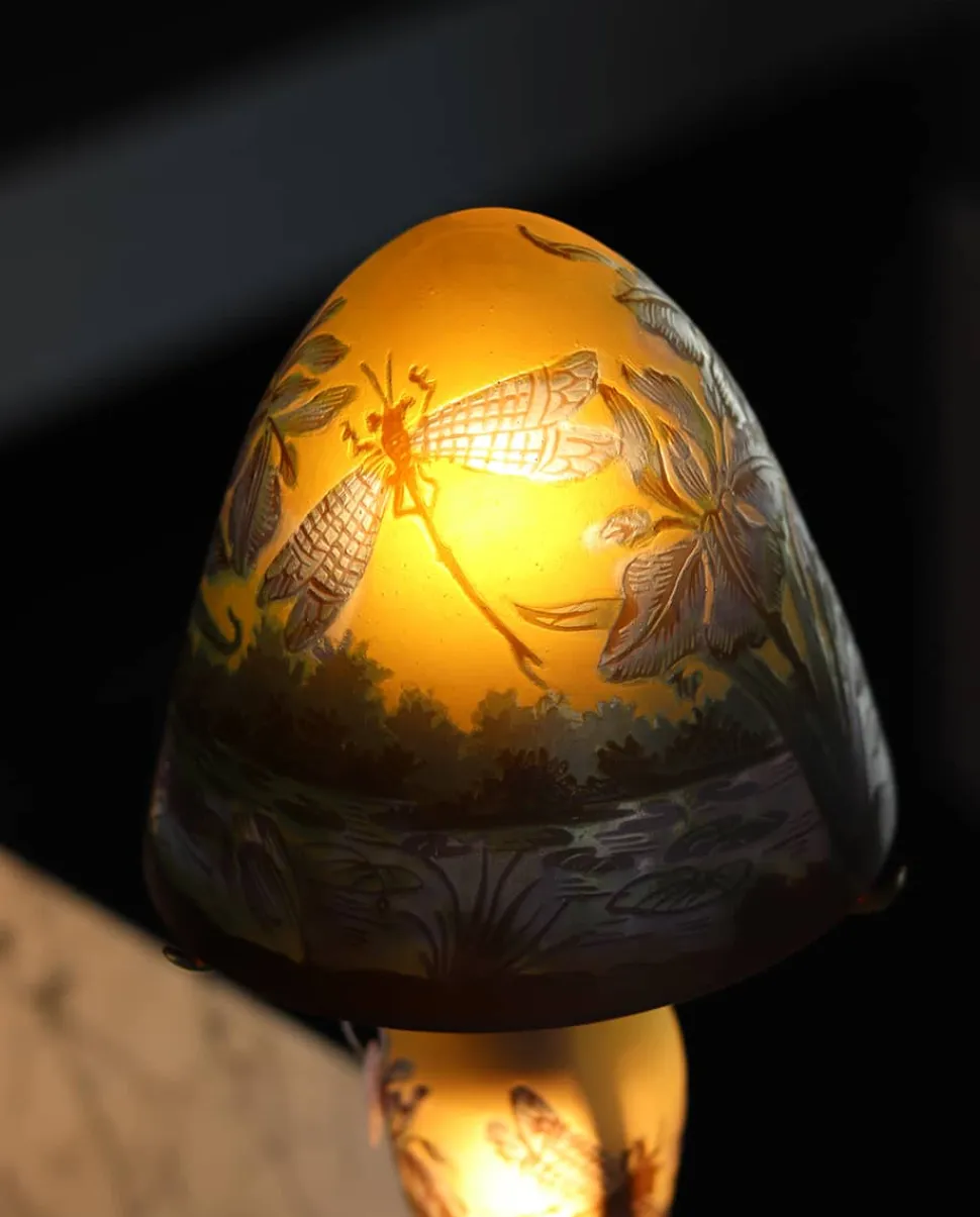 Lampe pâte de verre | tip gallé décor lacustre