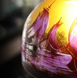 Lampe pâte de verre tip gallé décor marin