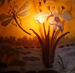 Lampe pâte de verre Tip Gallé décor libellule
