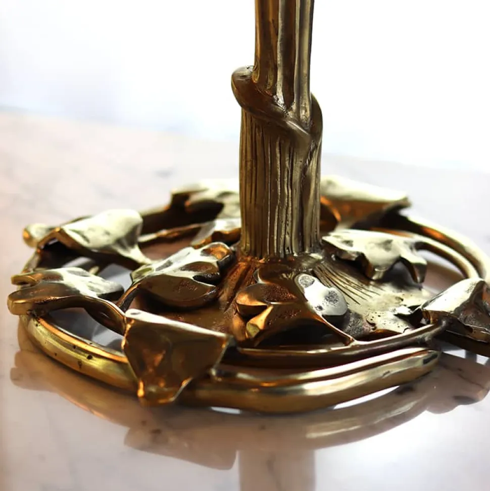 Lampe pâte de verre tip gallé et bronze