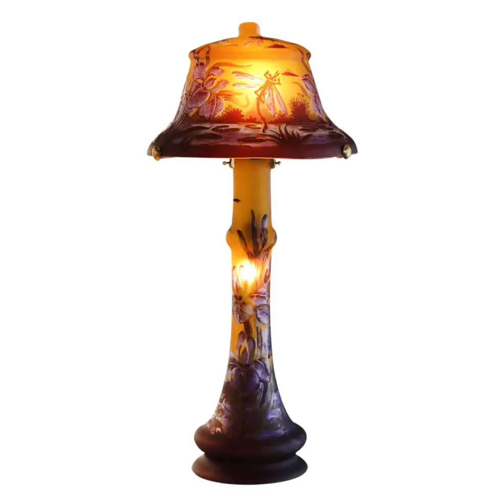 Lampe pâte de verre Tip Gallé décor libellule