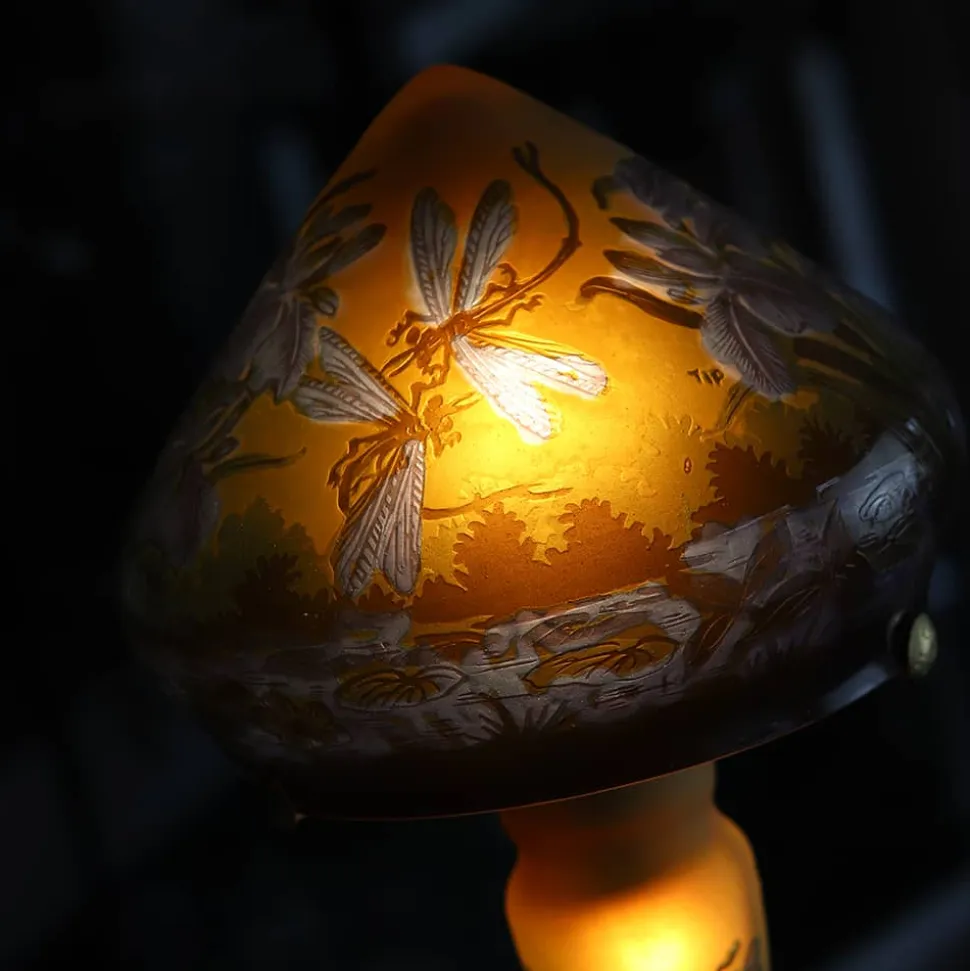 Lampe pâte de verre Tip Gallé décor libellules