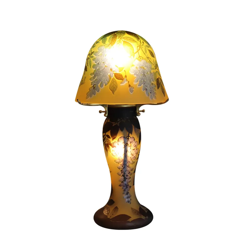 Lampe pâte de verre Tip Gallé décor glycine