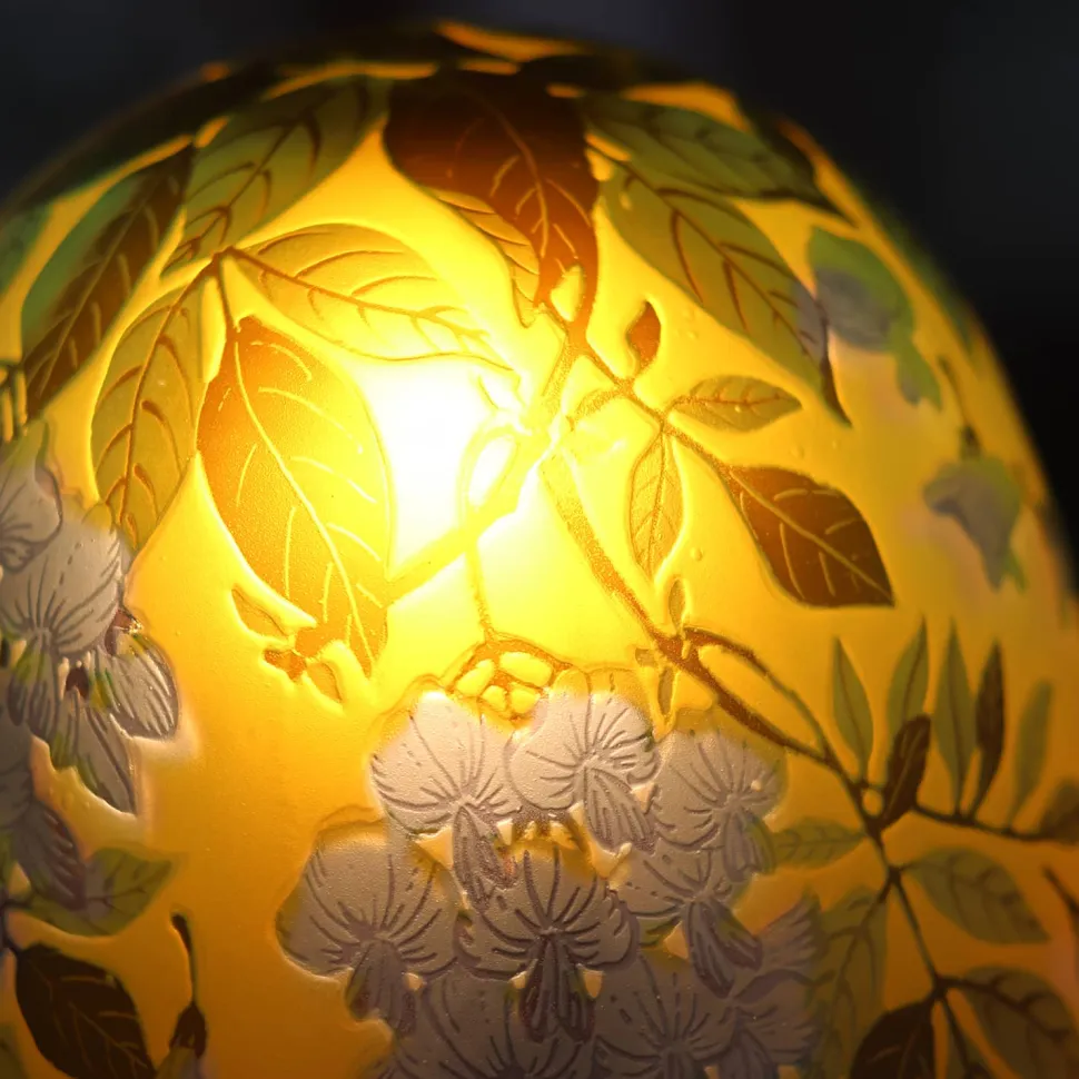 Lampe pâte de verre Tip Gallé décor glycine