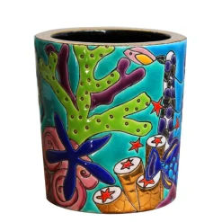 Pot à bougie aqua tropicale Émaux de Longwy