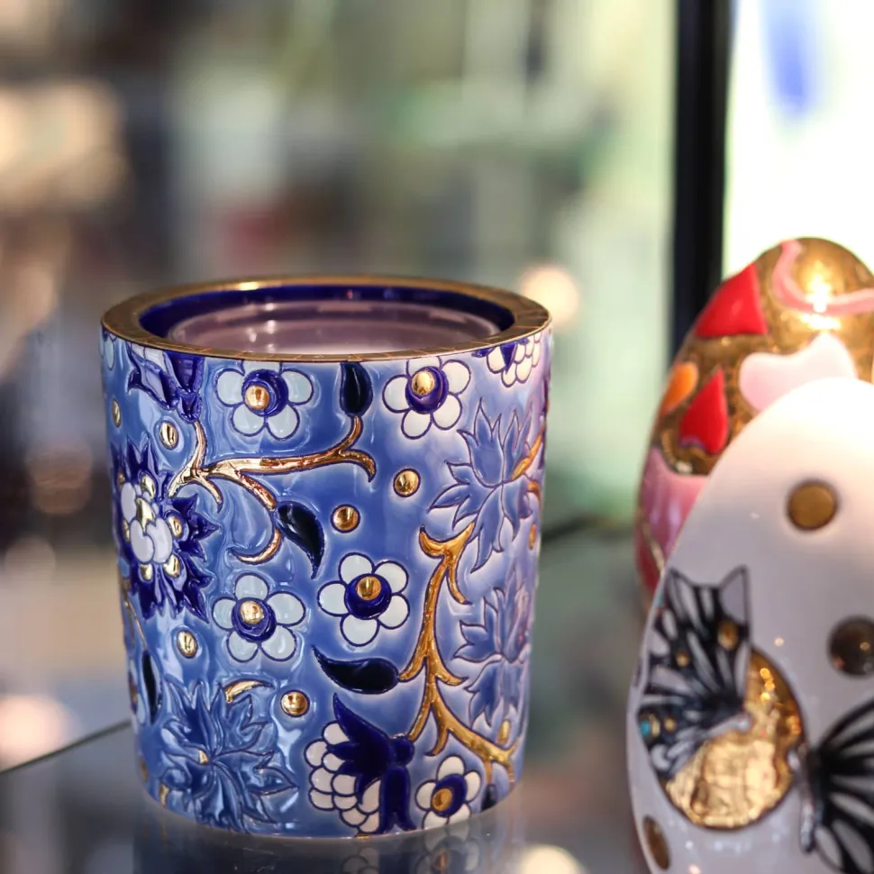 Pot à bougie bleu Héritage Émaux de Longwy