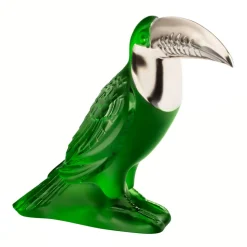 Sculpture Toucan vert tamponné platine Lalique