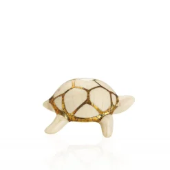Tortue porte-bonheur ivoire & or Émaux de Longwy