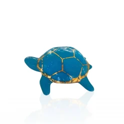 Tortue porte-bonheur turquoise & or Émaux de Longwy