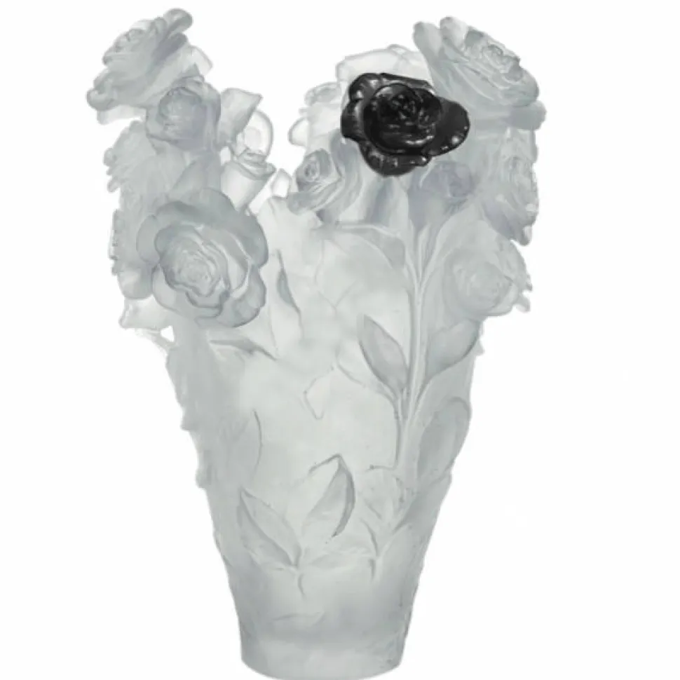 Vase magnum rose passion blanc noir daum