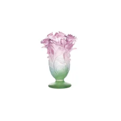 Vase petit modèle vert et rose Roses Daum