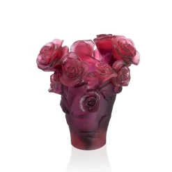 Vase roses passion rouge violet daum