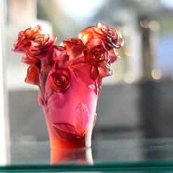 Vase roses passion rouge violet daum