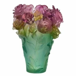 Vase roses passion vert rose daum