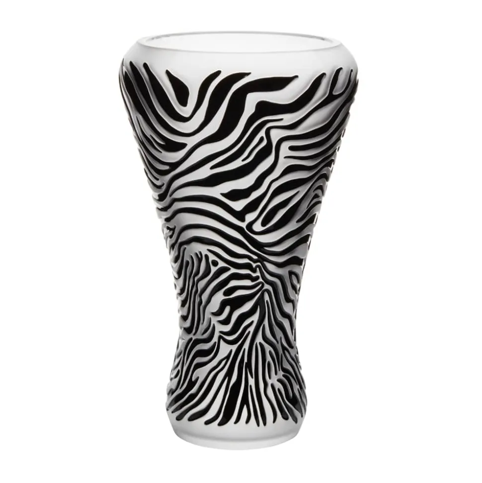 Vase Zèbre incolore émaillé noir 28 ex Lalique